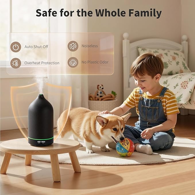 URPOWER 120ML Essential Oil Diffuser, Ultrasonic Aromatherapy Diffuser with Sleek Black Ceramic Design, 7-Color LED Lights, Auto Shut-Off, Humidifier for Home & Office, Scent Diffuser for Relaxation - Bloomnest