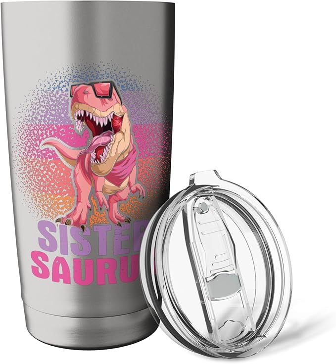 Sistersaurus - Dinosaur Family Kids Sisters Sibling Reveal Stainless Steel Insulated Tumbler - Bloomnest