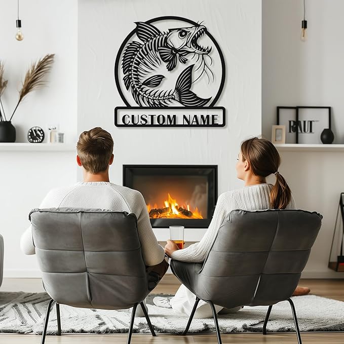 Personalized Catfish Metal Sign – Custom Name Fishing Wall Art – Iron Decoration for Cabins, Lake Houses, Man Caves, and Outdoor Spaces (Catfish-4) - Bloomnest