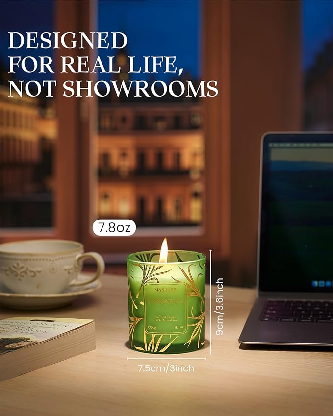 M&SENSE Citronella Candles Outdoor, 42 Hours Burn Natural Citronella Oil Soy Candle for Patio Camping, 8.1oz Long Lasting Lemongrass Summer Candles for Indoor Home Scented - Bloomnest