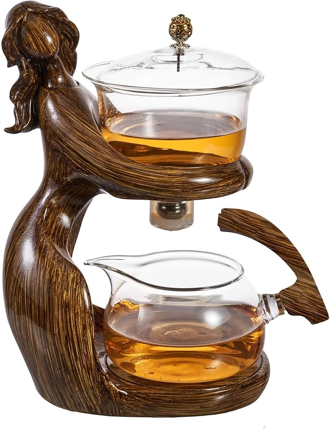 Glass Kungfu Teapot Set Tea maker with Infuser Semi Automatic Tea Set with 6 Small Cups (Brown) - Bloomnest
