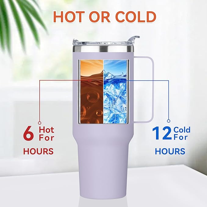 HASLE OUTFITTERS 40 oz Stainless Steel Tumbler with Handle, Vacuum Insulated Tumblers Bulk, Reusable Double Wall Travel Coffee Mug, Durable Powder Coated Water Bottle(Purple, 4) - Bloomnest