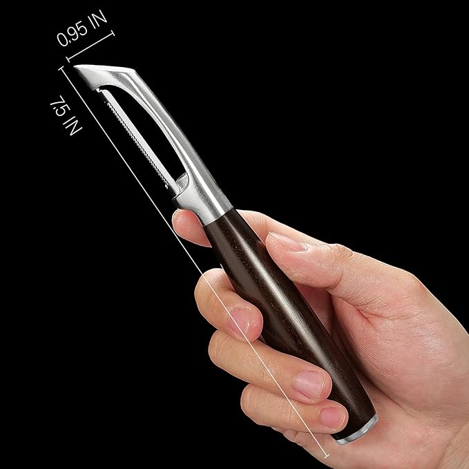 Serrated Blade Premium I Type 304 Stainless Steel Multifunctional Kitchen Peeler Real Wood Handle Ultra Sharp Blade Vegetable Potato Apple(Carbonized Wood) - Bloomnest