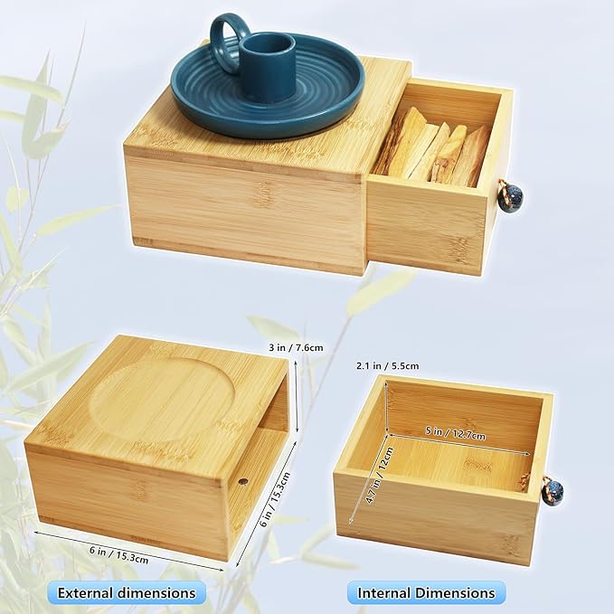DIKOO Wooden Box for Store Palo Santo Incense Sticks, Storage Drawer Box for Store Smudging Sticks, Incense Cones, Sage Bundles (Bamboo, 6inch and 6inch) - Bloomnest