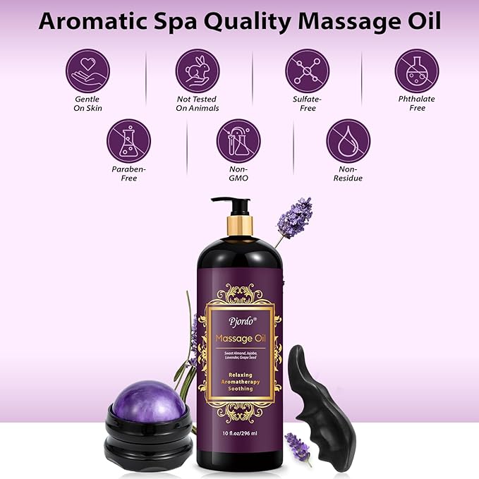 PjordoAromatherapy Lavender Massage Oil, Massage Oil for Massage Therapy, Calming, Soothing, Relaxing, Spa Gifts for Him Her, 10 Fl Oz - Bloomnest