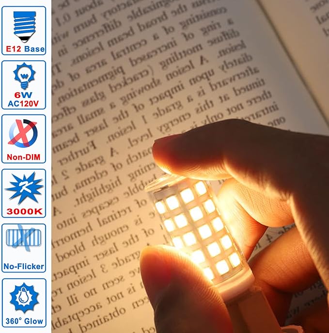 E12 C7 LED Candelabra Light Chandelier Bulbs Kx-2000 60 Watt Halogen Equivalent,Warm White 3000k T6 110V 120V Small Base E12 LED Bulbs 6W for Ceiling Fan Salt Lamp,550 lm(5Pack) - Bloomnest