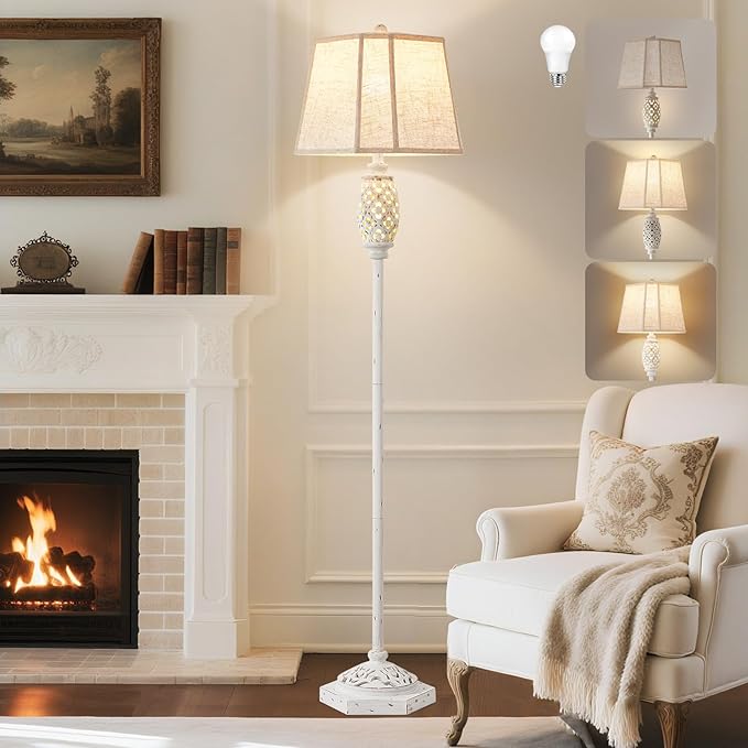 Luvkczc Rustic Floor Lamp with Floral Cutouts & Light, Vintage Farmhouse Style Standing Lamp Resin Floor Lamps for Living Room, Bedroom,Study (Bulb Included) - Bloomnest