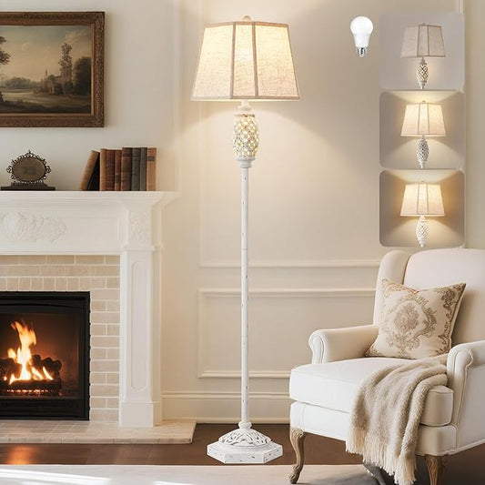 Luvkczc Rustic Floor Lamp with Floral Cutouts & Light, Vintage Farmhouse Style Standing Lamp Resin Floor Lamps for Living Room, Bedroom,Study (Bulb Included) - Bloomnest