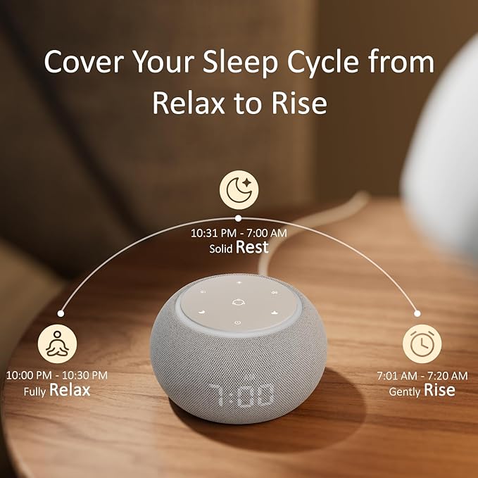 Hotmoon Alarm Clock with White Noise Machine, 507 Sounds for Relax & Sleep, Sleep Sound Machine with Night Light & Timer, Smart App Control, Plug in, Cool Gray - Bloomnest