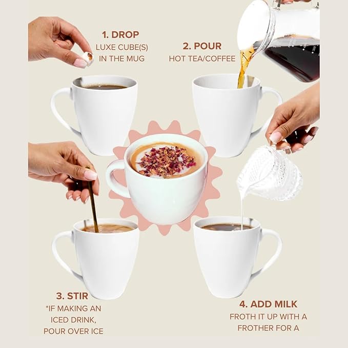Tea Latte Sampler Kit by Teaspressa – 4 Signature Organic Tea Blends + 4 Luxe Sugar Cubes – Make at Home - Manhattan Black, Earl Grey, Green & Rooibos Tea – Salted Caramel, Vanilla, London Fog & Rose Gourmet Sugar Cubes – Gift Set - Vegan & Gluten-Free - Bloomnest