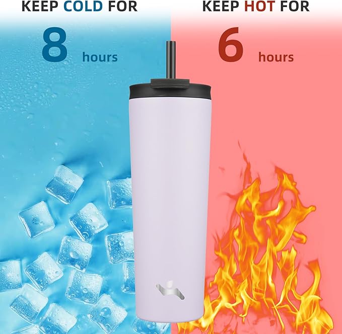 30 OZ Insulated Tumbler with Lid and 2 Straws Stainless Steel Water Bottle Vacuum Travel Mug Coffee Cup,Taro - Bloomnest