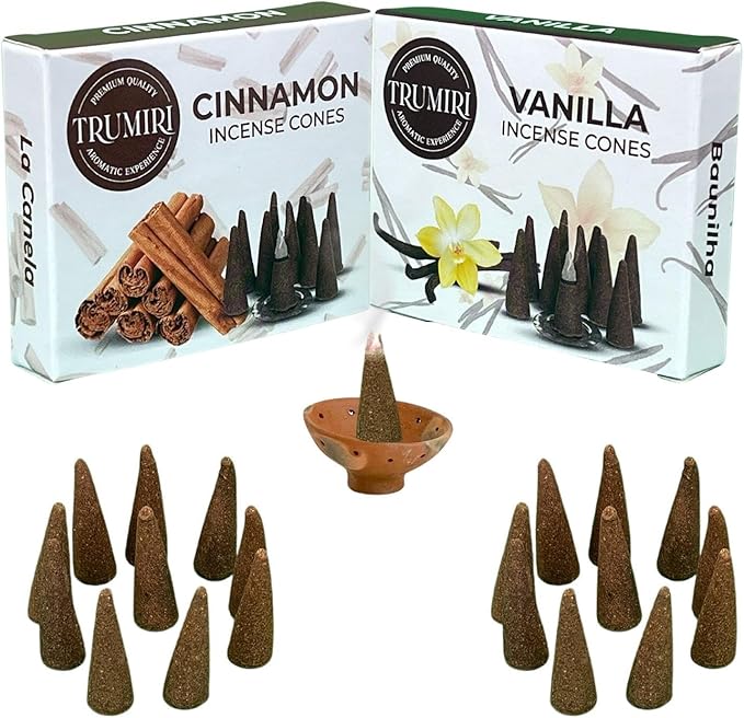 TRUMIRI Incense Cones - Combo Pack of 20 Cone Incense - 10 Vanilla + 10 Cinnamon TRUMIRI