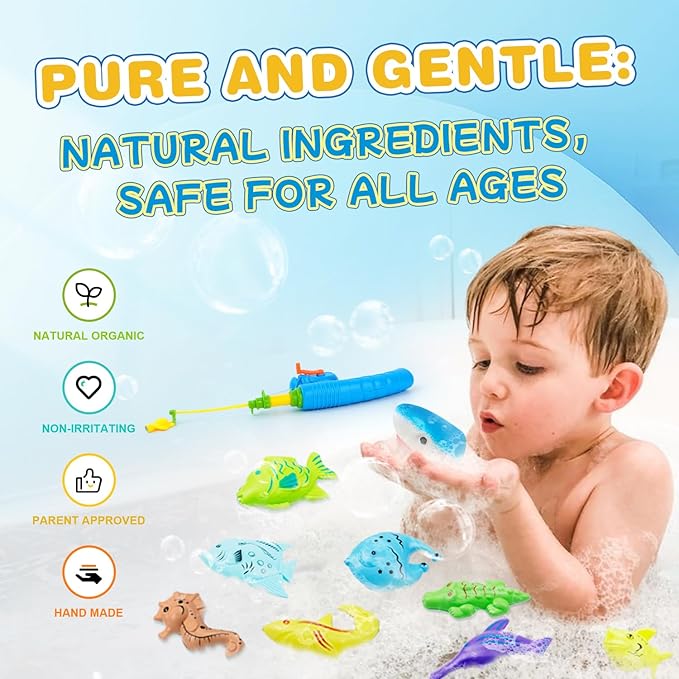 Shark Bath Bombs for Kids with Surprise Fishing Toy Set, 8 Fun Exploding Bath Balls & 9 Fishing Toys, Natural Handmade Organic Bubble Bath Fizzies, Ideal Birthday Holiday Christmas Gift for Boys Girls - Bloomnest