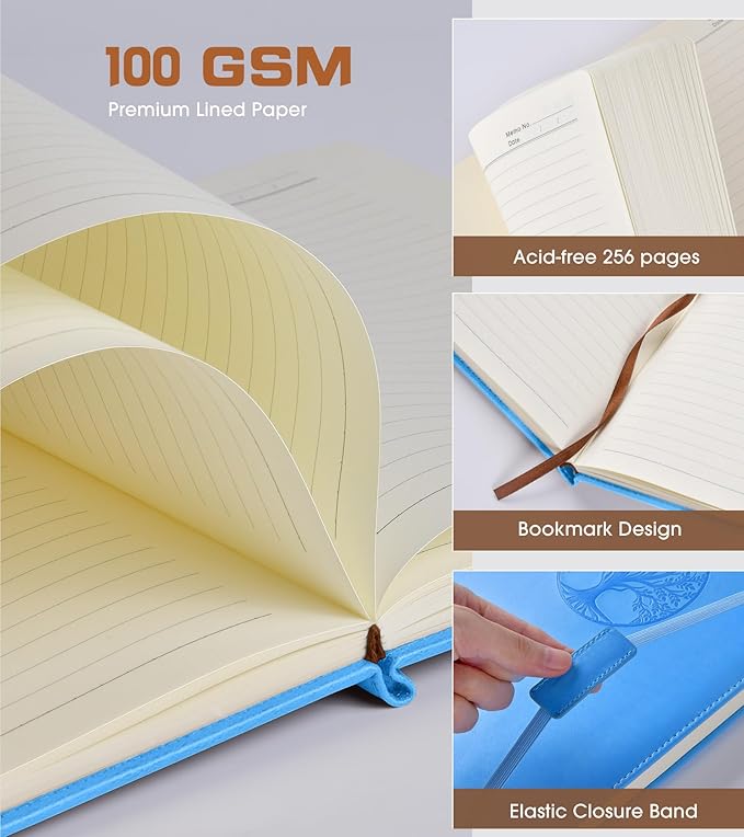 Lined Journal Notebook for Women Men,256 Pages B5 Large Hardcover Leather Journals for Writing,Travel,Business,Work & School,College Ruled Notebooks for Note Taking,Diary Notepad 7.8"×10.2" - Bloomnest