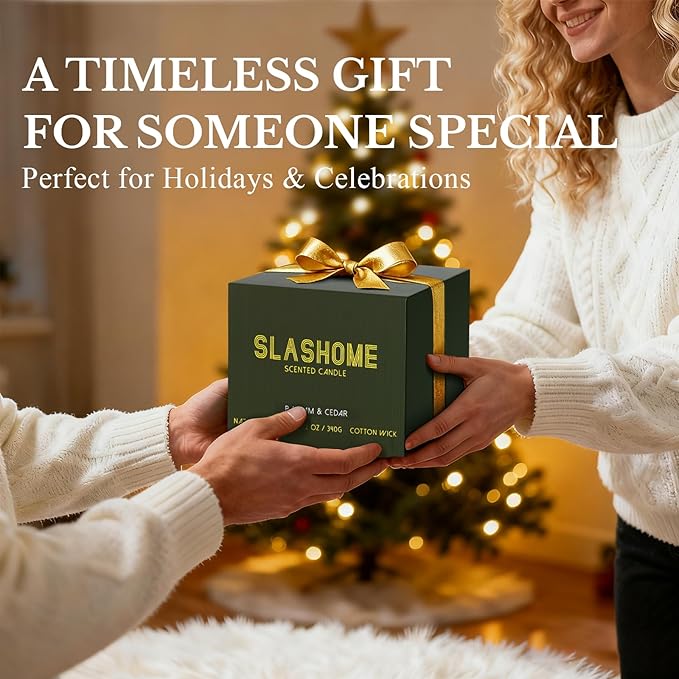 Balsam Cedar Candle, Large 3 Wick 12oz Soy Scented Candle, Luxury Christmas Birthday & Holiday Gift for Women & Men, Long Lasting 60+ Hour Clean Non-Toxic Burn, Elegant Winter Home Decor - Bloomnest