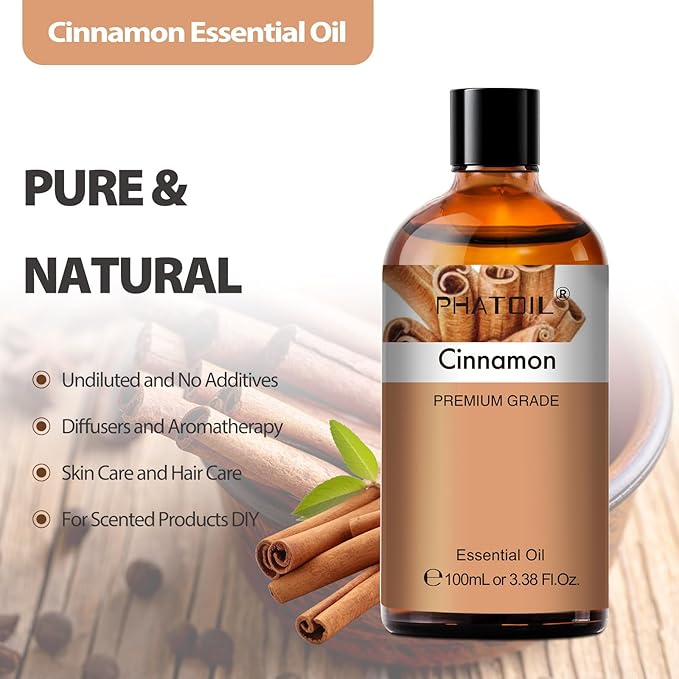 PHATOIL Cinnamon Essential Oil - Pure Essential Oil for Aromatherapy, Home Cleaning, Skin Care, and Home Freshening, DIY Candle & Soap Making 3.38 Fl Oz - Bloomnest