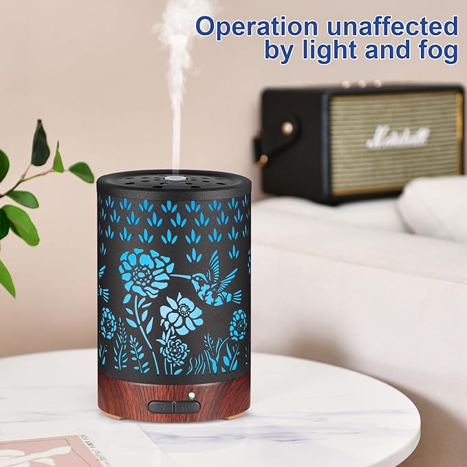 Essential Oil Diffuser- Aromatherapy Diffuser with7 Colors Light and Auto-Off for Women Metal Cool Mist Humidifier for Home and Office for Mom Women(Hummingbird) - Bloomnest