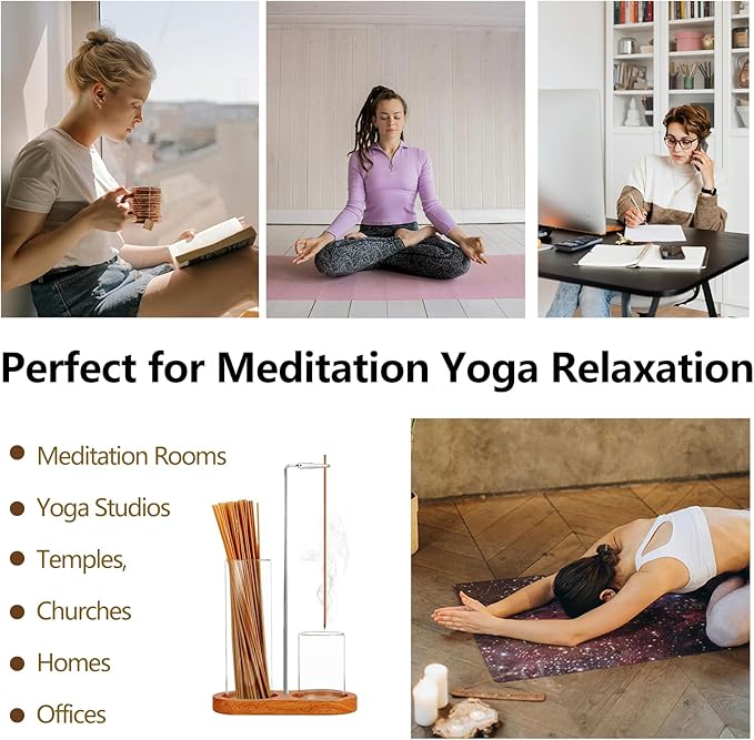 2 in 1 Incense Holder for Sticks Short Incense Stick ，Anti-Ash Flying Insence-Sticks Burner ， Glass Incense Holder Organizer for Meditation Yoga Spa Home Decor Sage - Bloomnest