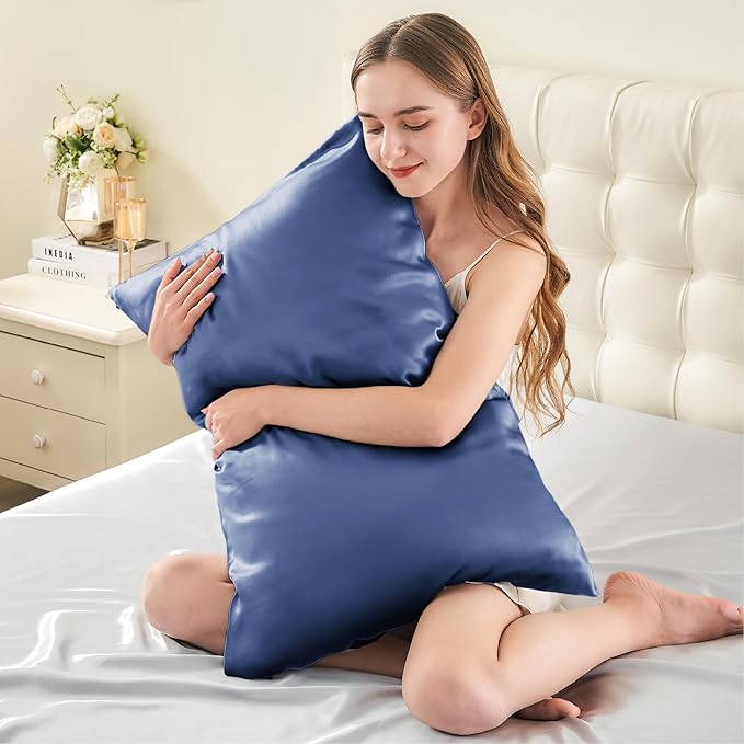 INFIIXSO Mulberry Silk Pillow Cases King Size Set of 2, Silk Pillowcase with Hidden Zipper 20"x36", Extraordinary Smooth and Soft Pillow Case for Hair and Skin(Navy, 2 Pack) - Bloomnest