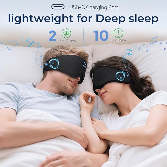3D Sleep Mask with Bluetooth Headphones, Breathable Cotton Sleeping Headphones for Side Sleepers, Wireless Music Eye Mask with Timer, Gifts for Men Women, Black - Bloomnest
