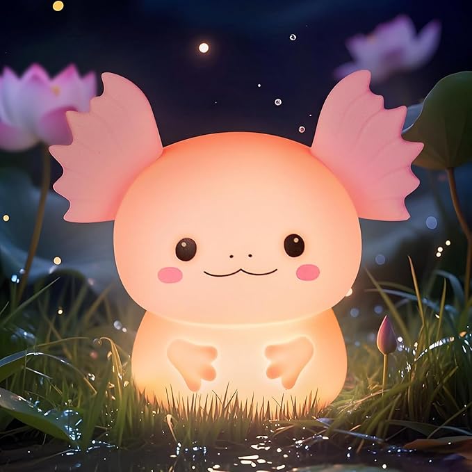 Axolotl Night Light for Kids, Rechargeable LED Silicone Lamp with 7 Colors Changing, Adjustable Brightness, Touch Control, Cute Room Decor, Bedside Nightlight, Birthday Gifts for Boys and Girls - Bloomnest