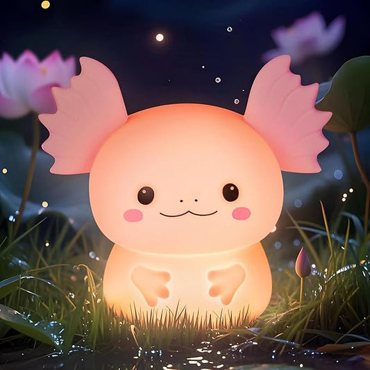 Axolotl Night Light for Kids, Rechargeable LED Silicone Lamp with 7 Colors Changing, Adjustable Brightness, Touch Control, Cute Room Decor, Bedside Nightlight, Birthday Gifts for Boys and Girls - Bloomnest