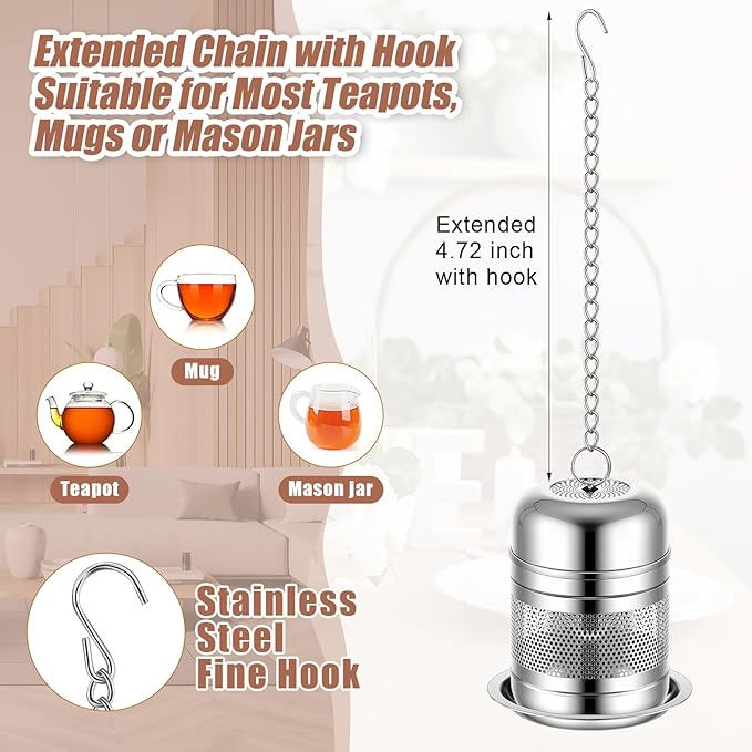 Umigy 4 Pcs Tea Infuser Strainers for Loose Tea with Scoop, Extra Fine Mesh Steeper 304 Stainless Steel Diffuser Leaf Holder with Extended Chain Hook for Brew, Spices, Seasoning (Stylish Style) - Bloomnest