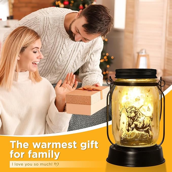 Highland Cow Gifts for Women/Men Highland Cattle Lovers Solar Lantern Mom Birthday, Mothers Day, Christmas Gifts, Solar Cow Garden Decoration Outside for Yard, Patio,Backyard,Porch, Torches - Bloomnest