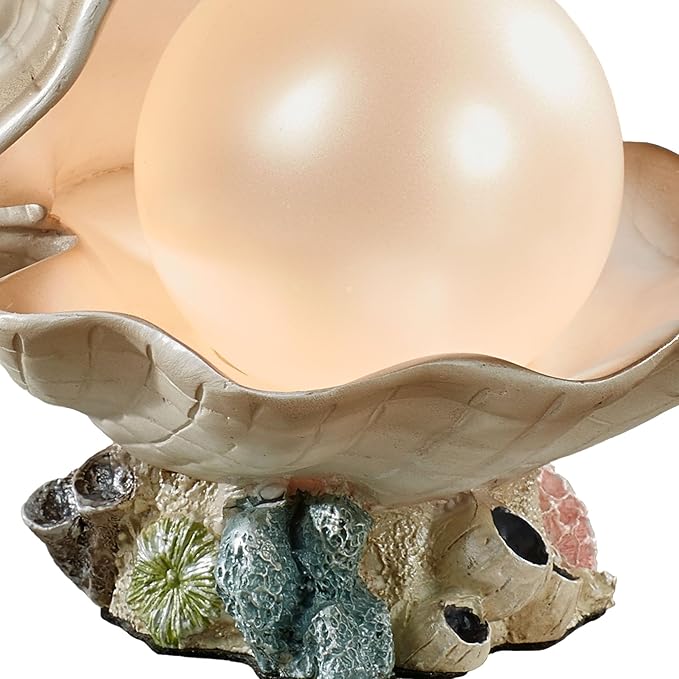 Clamshell Pearl Accent Lamp Night Light Ivory - Handcrafted Resin Clam - Coastal Style Lighting - Nautical Theme - Ocean Nightlight Bulb Included with Beach Shell Decoration - 7 Inches High - Bloomnest