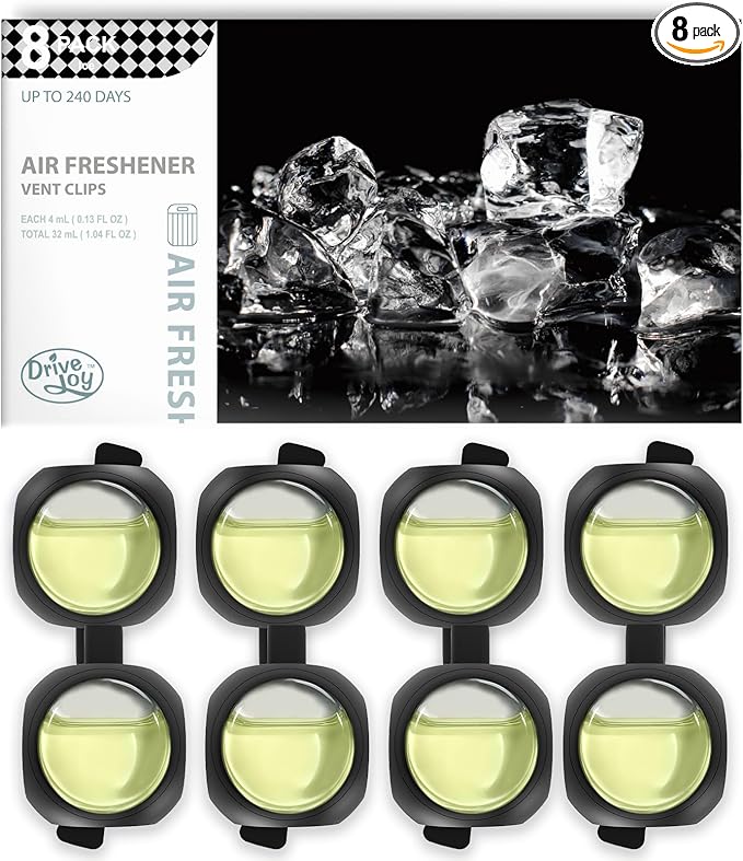 Car Air Freshener Vent Clips, 8 Pack, Provides Long-Lasting Scent, Up to 240 Days, Odor Eliminator (Ice Scent) - Bloomnest