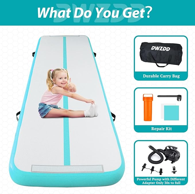 Dwzdd Gymnastics Air Mat 10ft/13ft/16ft/20ft Tumbling Mat Inflatable Gymnastics Tumble Track for Home/Gym/Training/Cheerleading/Water with Electric Pump