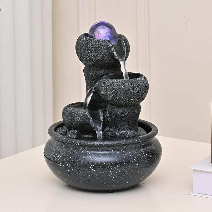 Tabletop Fountain Indoor Waterfall Meditation Fountain,Desktop Water Feature with LED Light for Home Office Bedroom Relaxation (26003) - Bloomnest