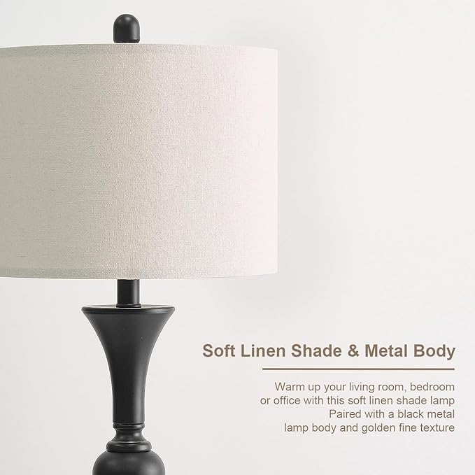 Oneach 28" Modern Table Lamps Set of 2 for Living Room, Bedside Lamps with USB Ports, Black Nightstand Lamps Set for Bedroom Farmhouse Lamp End Table Lamps (Bulbs not Included) - Bloomnest
