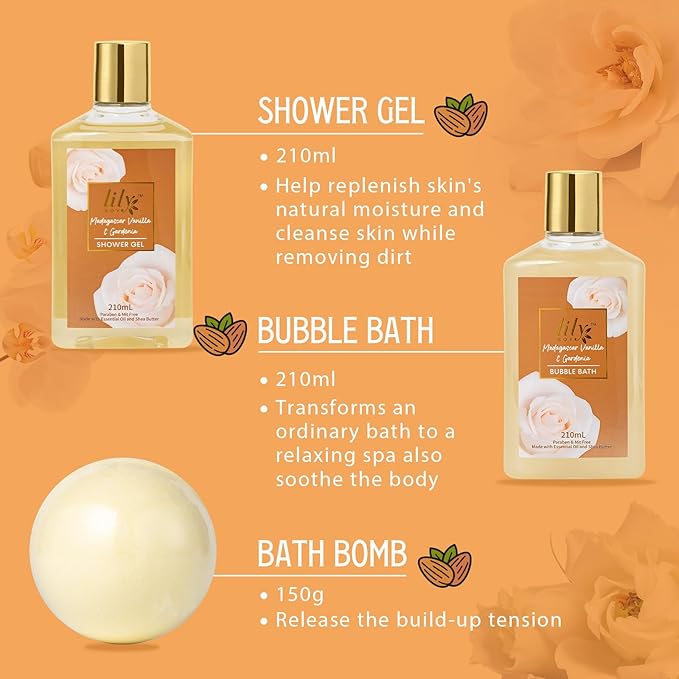 Valentines Day Gifts for Women - 17Pcs Vanilla Bath and Body Gift Basket Set for Women Spa Gift Baskets Spa Kit | Gifts for Christmas, Mothers Day, Birthday Gift, Self Skin Care Gift Sets for Her