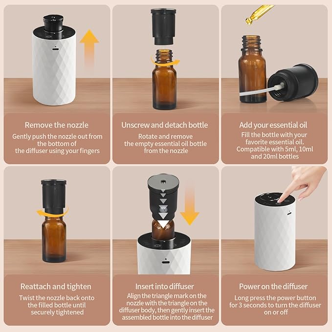 Waterless Diffuser for Essential Oil,Aromatherapy Air Scent Diffuser with 3 Mist Modes and 3 Countdown Timers,Mini Portable Scent Machine for Home,Room,Car,Office,Ivory White - Bloomnest