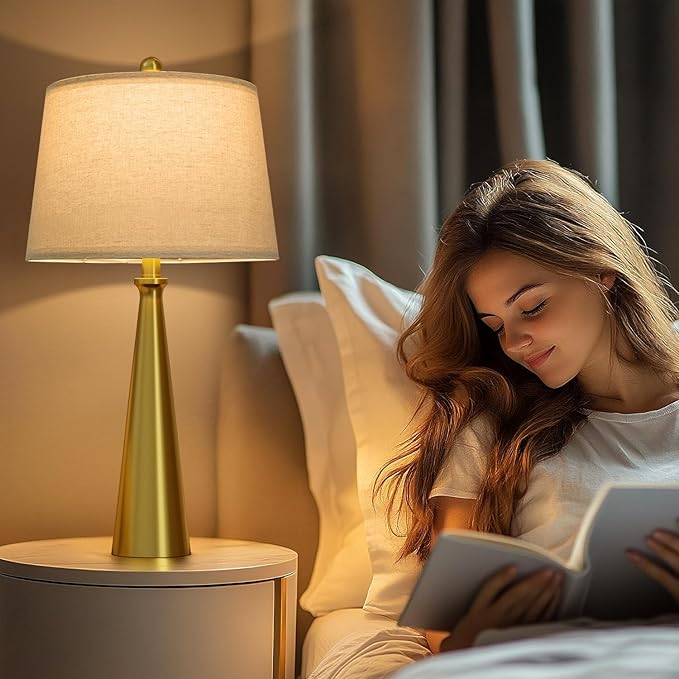 Oneach 25.75" 3-Way Dimmable Touch Control Modern USB Table Lamp Set of 2 for Living Room Bed Room Bedside Nightstand Lamps Fabric Shade Vintage Accent Light Gold Antique Brass - Bloomnest