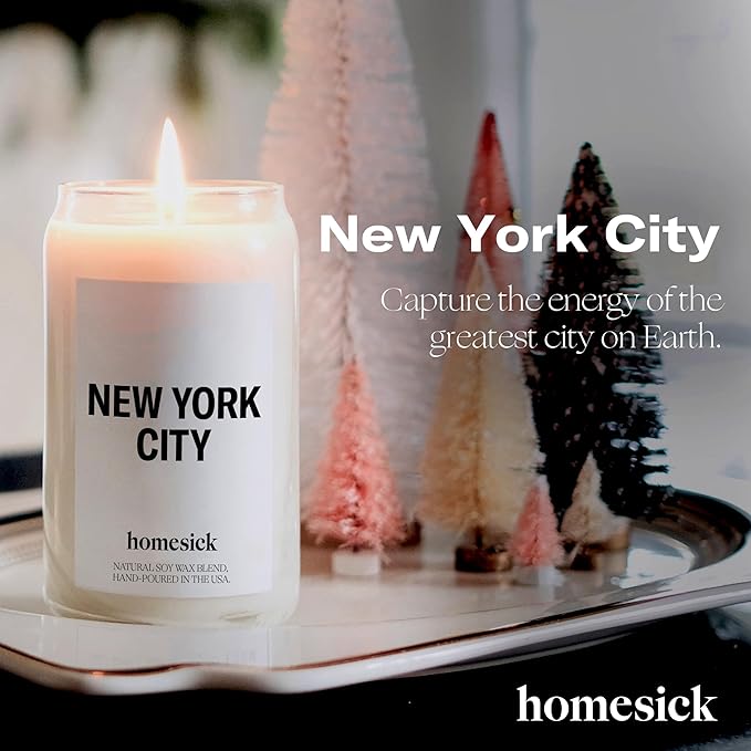 Homesick Scented Candles for Home (New York City) - 13.75 oz Long-Lasting Soy Wax Jar Candle for Women & Men for All Occasions, 60-80 Hours Burn Time - Notes of Lemon, Grapefruit & Jasmine - Bloomnest