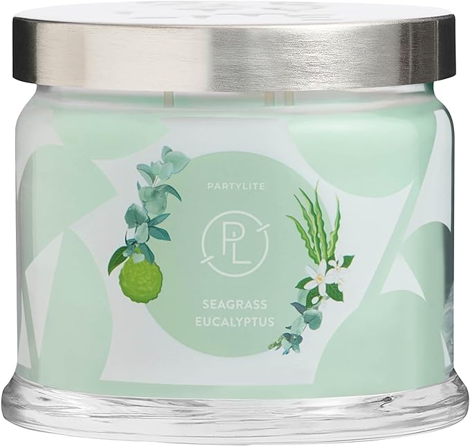 PartyLite Sea Grass Eucalyptus Scented, Notes of Eucalyptus, Lemon, Seagrass & Driftwood, 13.2oz 3-Wick Jar Candle, 45 Hour Burn Time, Luxurious Fragrance, Ideal for Gifting - Bloomnest