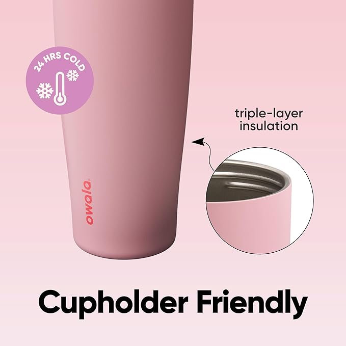 Owala FreeSip Tumbler Insulated Stainless Steel Water Bottle with Built-in Straw and Side Handle, For Travel, Work, School, and Sports, 40oz, BPA Free, Leak Proof, Angel Food Cake Owala