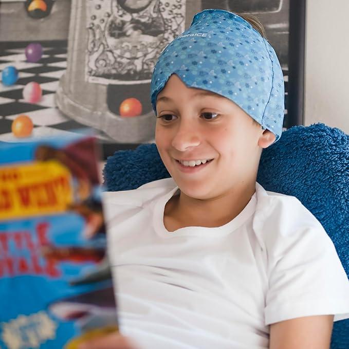 TheraICE Migraine Relief Cap Junior, Soothing Headache Boo Boo Ice Pack Mask Products, Cooling Gel Hat JR, Face Cold Compress Head Wrap for Bumps, Bruises and Cooling temperatures - Bloomnest