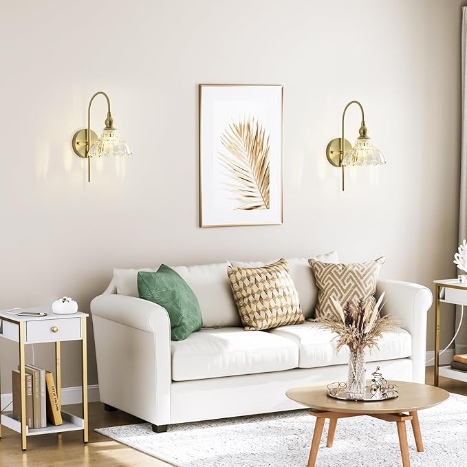Vintage Wall Sconces with Clear Flower Glass Lampshade, Indoor Bath-Room Wall Sconce, Modern Gold Industrial Lighting Fixture for Mirror Living Room Hallway 2 Pack - Bloomnest