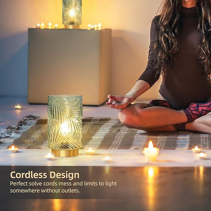 Battery Operated Table Lamp, Cordless Lamps for Home Decor, Battery Powered Nightlight with LED Bulb with Timer, Decorative Lights for Living Room Bedroom Tabletop Entryway Centerpiece Gift(L LGreen) - Bloomnest
