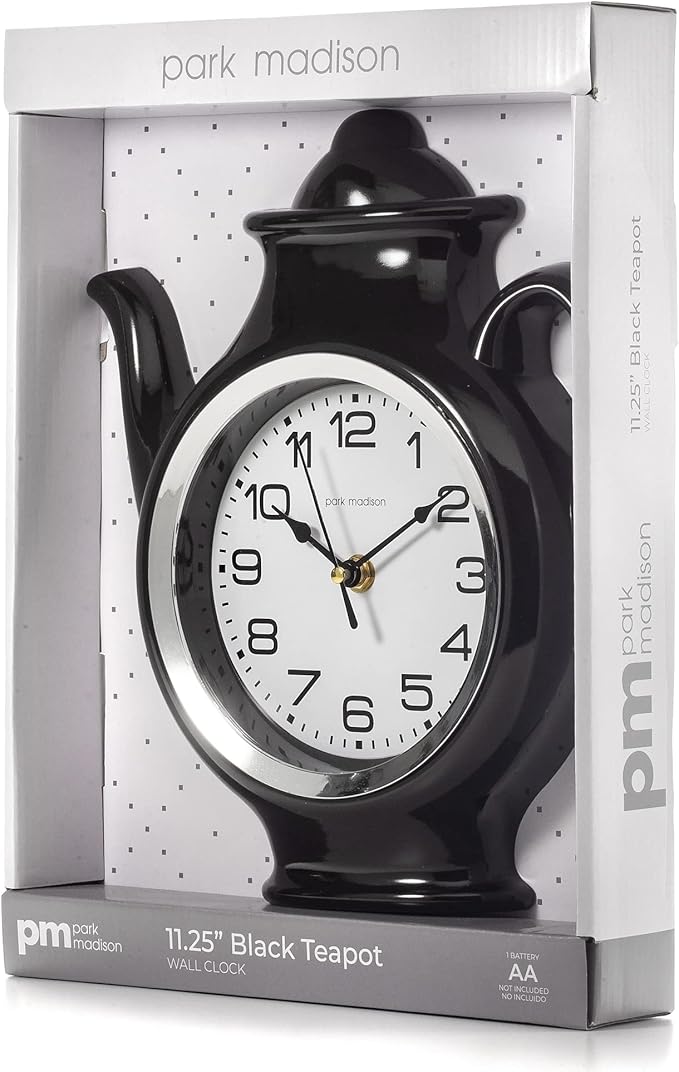 Park Madison Teapot 11 Inch Quality Quartz Battery Operated 3-D Easy to Read Home/Office/Kitchen/Classroom/School Clock Classic Mo Black 11.25inch 13781 0 - Bloomnest