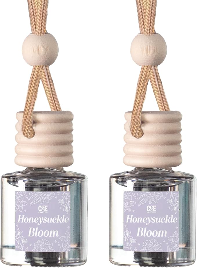 C&E Craft Co Hanging Car Air Freshener Diffuser 2 Pack, Long Lasting Fragrance Oil Car Freshener, Glass Bottle Auto Air Freshener, Made in USA (Honeysuckle Bloom) - Bloomnest