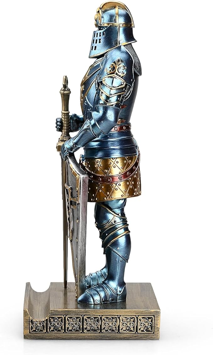 King's Guard Ornament Knight Statue for Desk, Desktop Accessories Pen Holder Pen Stand Paperweight for Office and Home (Blue)