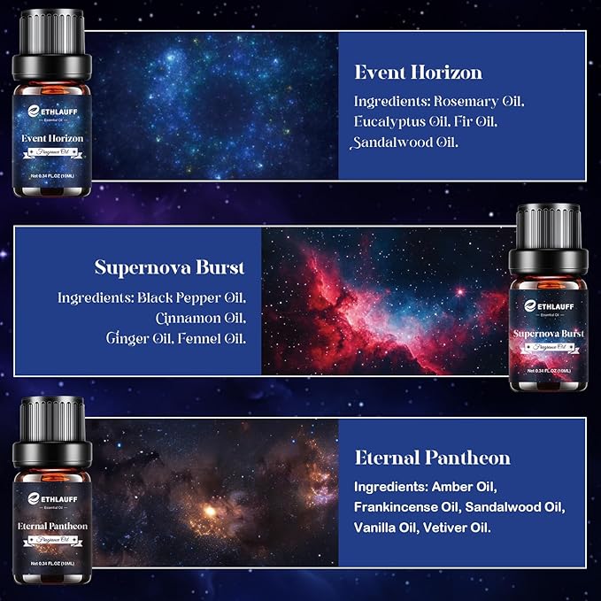 Essential Oil Blends, Starry Spell Essential Oil Set for Diffusers for Home, Humidifiers, Candle Making, Magical Aromatherapy Blends - Stress Relief, Calm Mind, Relax, Meditate, 6x10ml - Bloomnest