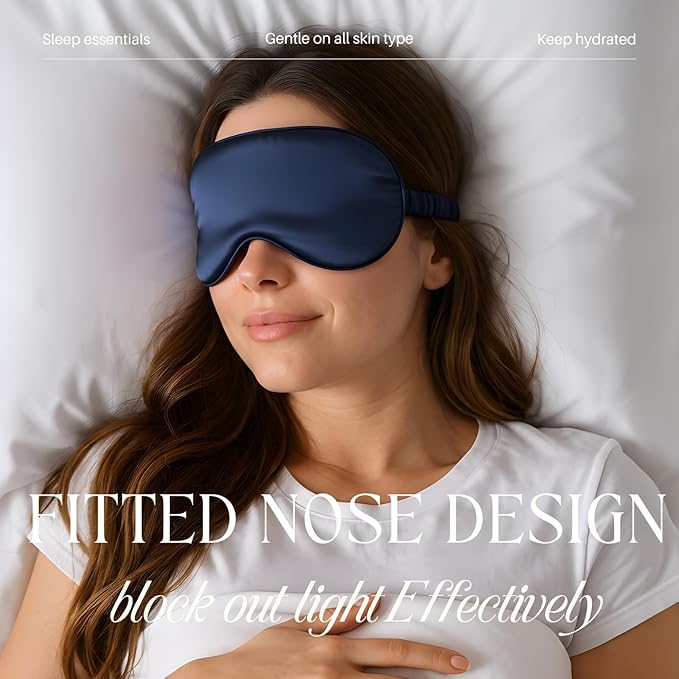 Silk Satin Sleeping Eye Mask, Navy Sleep Eye Night Blindfold for Women and Men, Soft Breathable Blackout Eyeshade Eye Cover for Travel, Wedding Bridesmaid Gift - Bloomnest