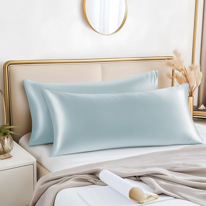 BEDELITE Satin Body Pillow Cover 2 Pack, Super Soft and Cooling Body Pillow Pillowcase for Hair and Skin, Breathable Silky Full Long Pillowcase Cover(20"x54", Stone Blue) - Bloomnest
