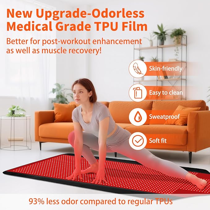 Red Light Therapy Mat for Full Body, Largest 1444 LEDs Near Infrared Light Therapy Pad, 660nm& 850nm 2in1 LEDs Light Blanket, High end Leather, 5 Power Levels UP to 288W, 73"x35" PZJDSR