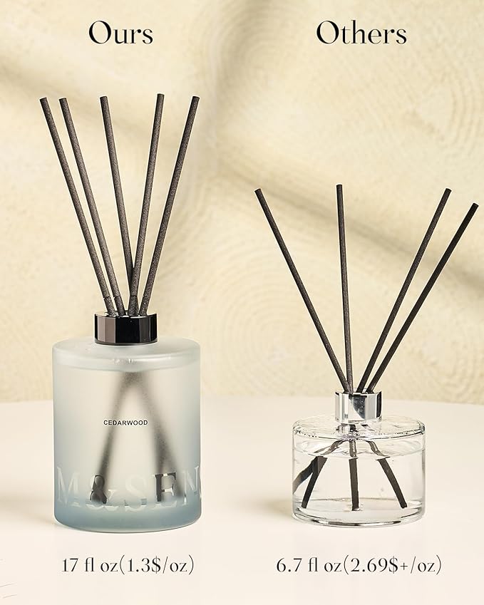 M&SENSE Linen Reed Diffuser Set - 16.9 fl oz Large Room Scented Diffuser with Sticks, Long-Lasting Non-Toxic Home Fragrance Gifts for Bedroom, Bathroom & Office